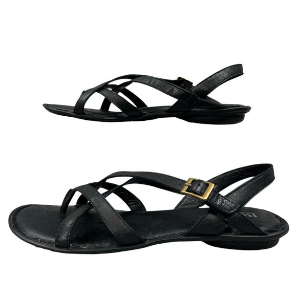 Born Shoes - Born Black Leather Strappy Slingback Comfort Sandals Flats Shoes Size 7